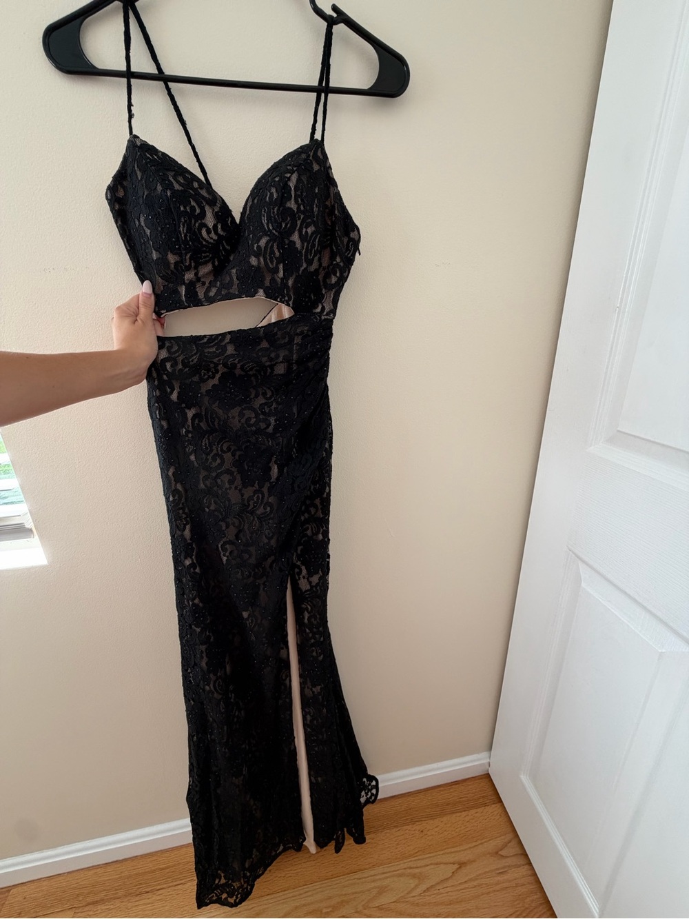 Black Lace Cutout Evening Dress